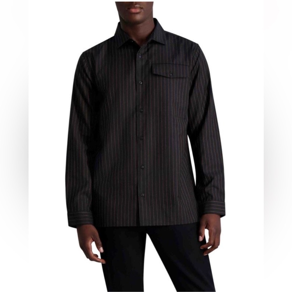 Karl Lagerfeld Slim Fit Pinstripe Wool Blend Shirt Size Medium